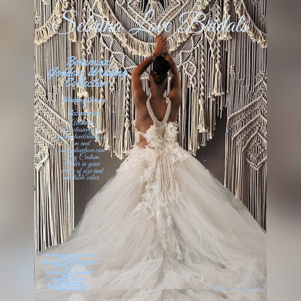 "ALYSHA" Powder Ivory & Blue Macrame Boho Wedding Ballgown Set